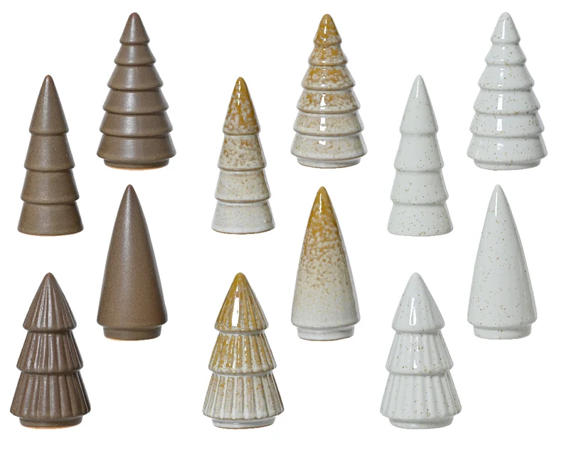 Baum aus Porzellan, 12er-Set, weiß/creme/braun, D5 H10cm