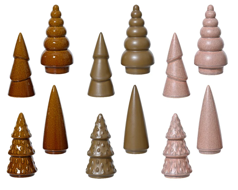 Baum aus Porzellan, 12er-Sortiment, rosa/taupe/terracotta, Ø 8 cm, H 16 cm