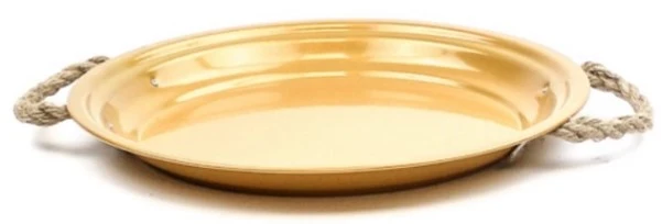 Zinktablett goldfarben mit Seilgriff, Höhe 2,5 cm, Durchmesser 29 cm