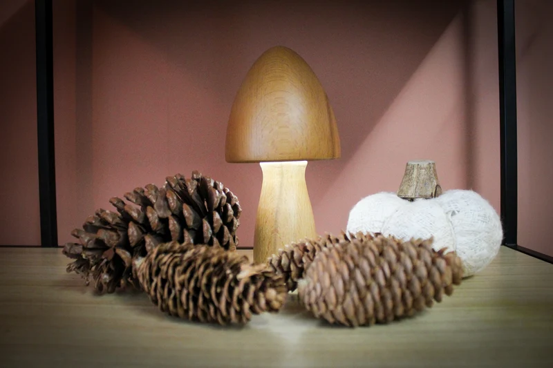 Tischlampe "Mushroom" wiederaufladbar beige/braun 2er-Set Holz 9x9x18cm