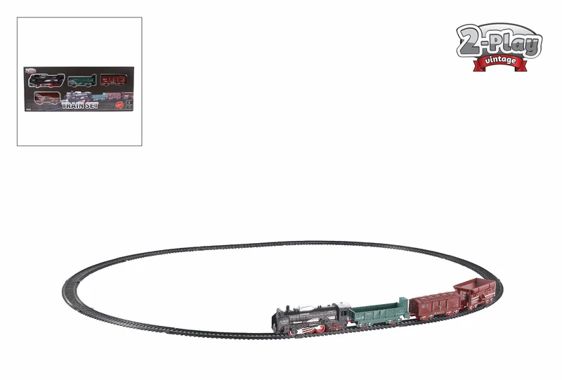 2-Play Lokomotive mit Licht, 3 Anhängern und Gleisen, 16-teilig, 45 cm.