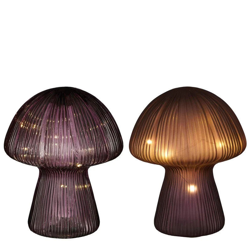 Lampe Pilz Glas lila 2 Achsen 20 LED Batterie - H25 x D20 cm
