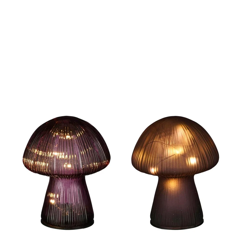 Lampe Pilz Glas lila 2 Achsen 10 LED Batterie - H15 x D12 cm