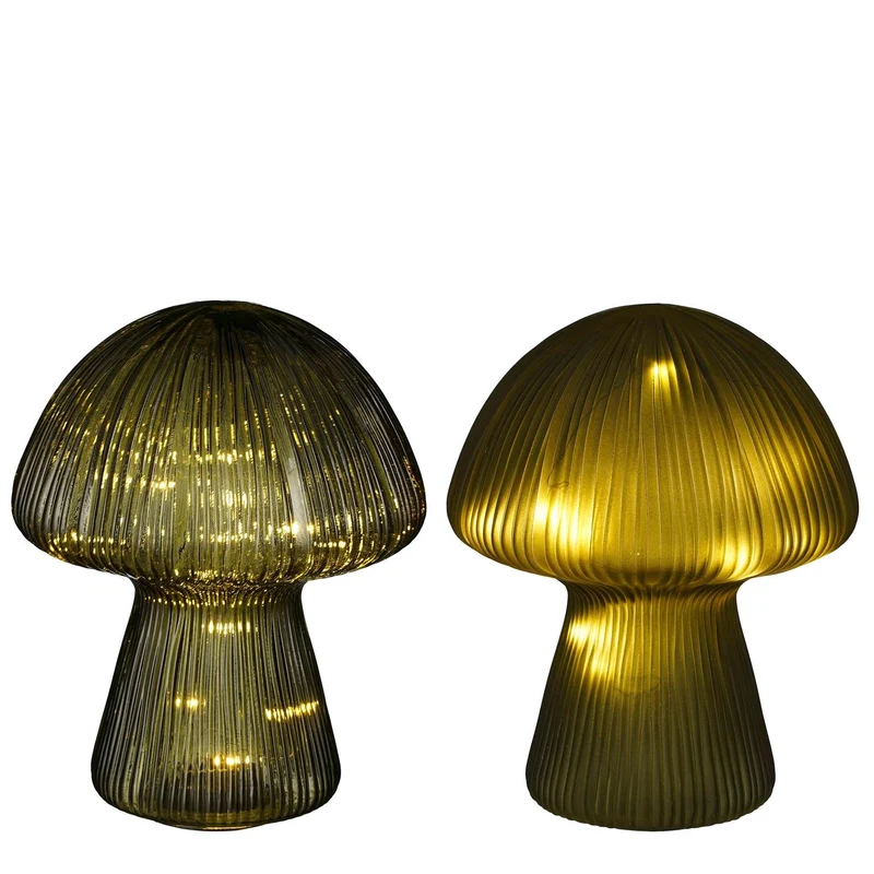 Pilzlampe aus grünem Glas, 2 Achsen, 20 LEDs, batteriebetrieben - H25 x D20 cm