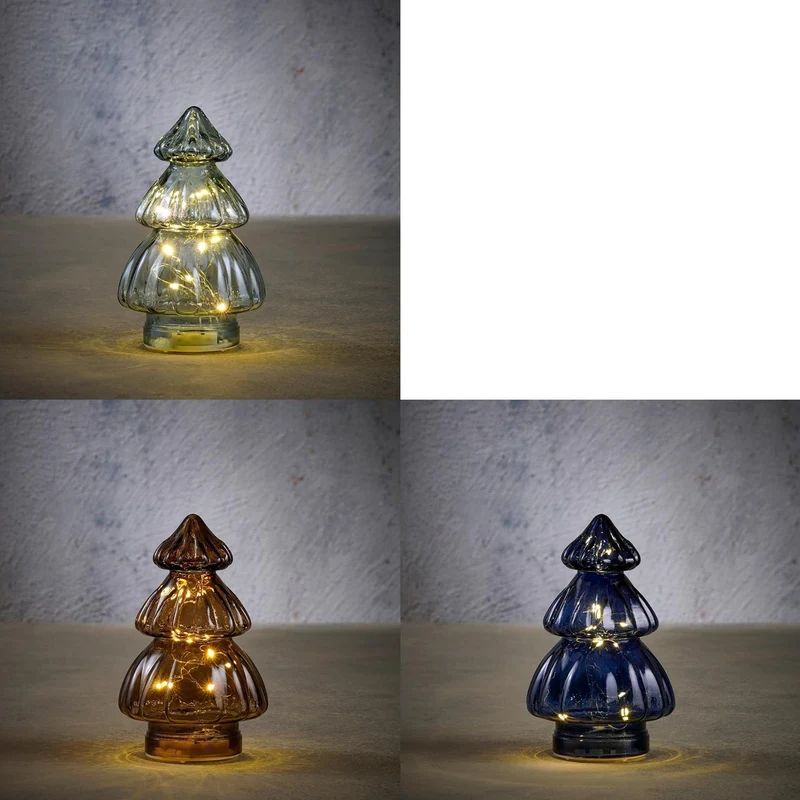 Baum blau grau braun 3 Äste 10 LEDs - H19,5 x D12 cm - exkl. Batterien mit Timer