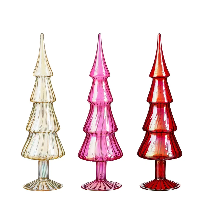 Dekobaum aus Glas, rot, rosa, gold, 3er-Set - H35 x D9 cm