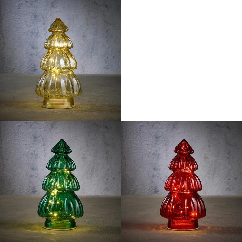 Baum grün gold rot 3 Äste 10 LEDs - H28 x D15 cm - exkl. Batterien mit Timer