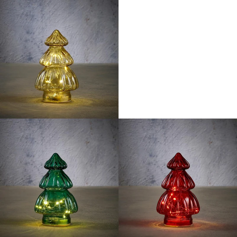 Baum grün gold rot 3 Äste 10 LEDs - H19,5 x D12 cm - exkl. Batterien mit Timer