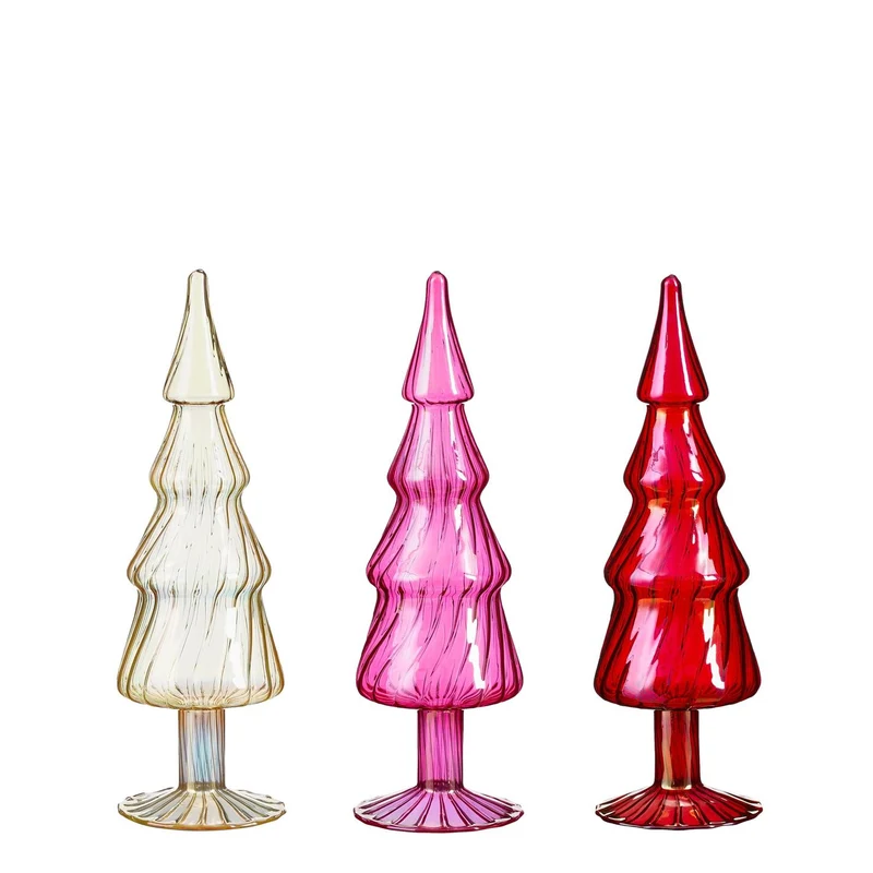 Dekobaum aus Glas, rot, rosa, gold, 3er-Set - H29 x D9 cm