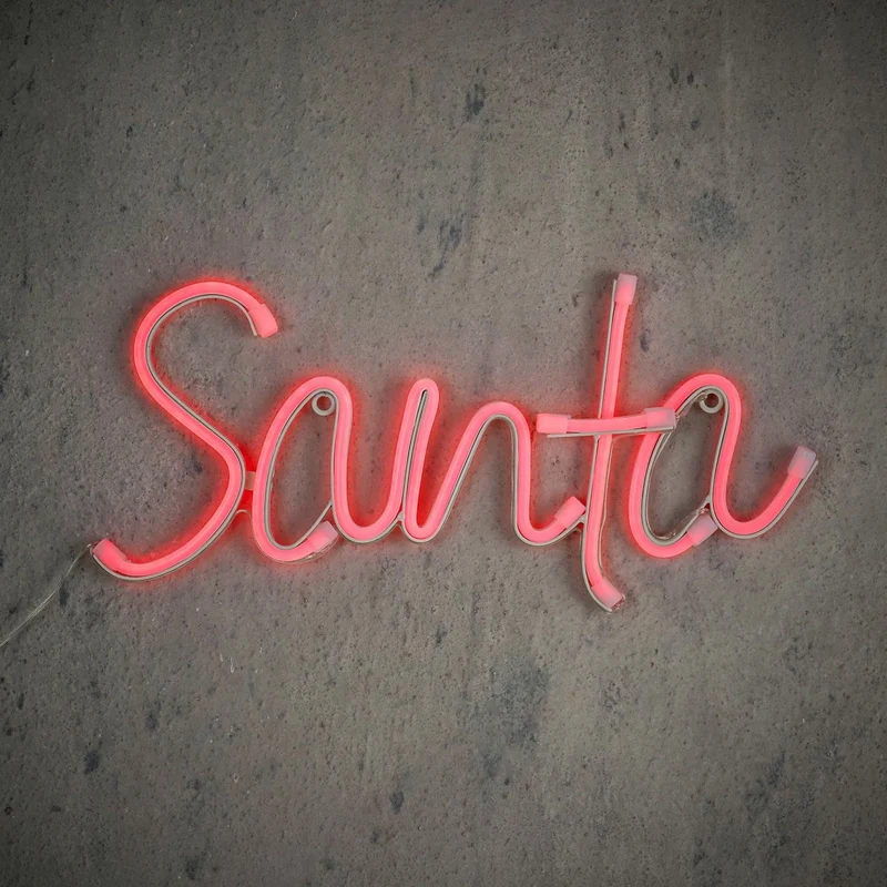 Neonlicht rot Santa 120 LEDs mit Batterie und Timer - L39 x B18,5 cm