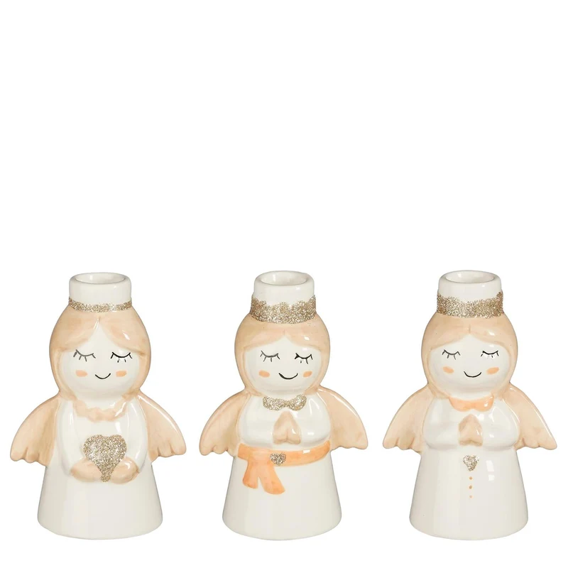 Kerzenhalter Engel weiß 3er Set - L9xB6,5xH14cm
