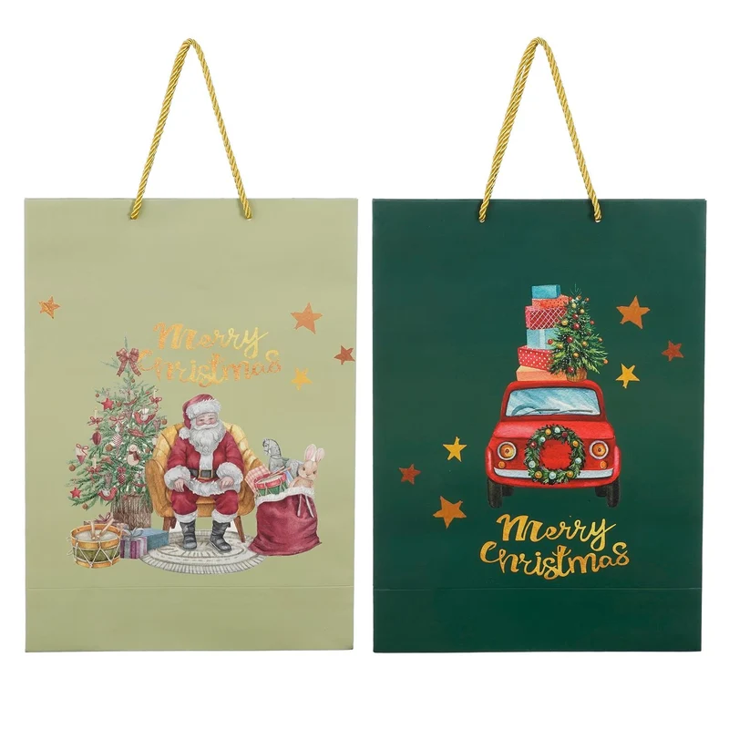 Weihnachtssack hellgrün/dunkelgrün, 2er-Set - L30 x B12 x H41,5 cm