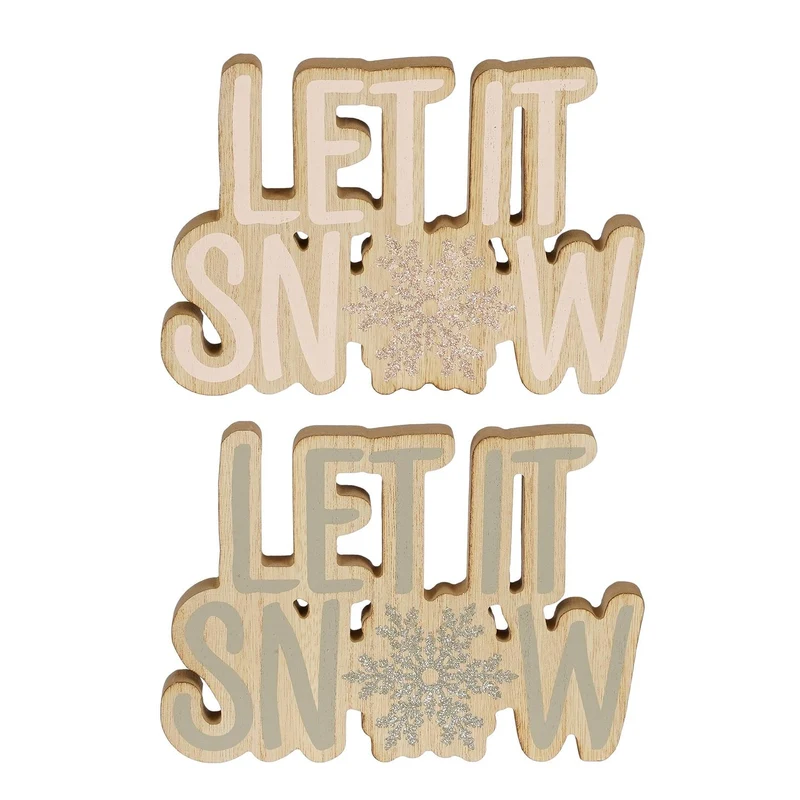 Let it snow weiß mit grau, 2er Set, FSC 100% - L21 x B2 x H15 cm