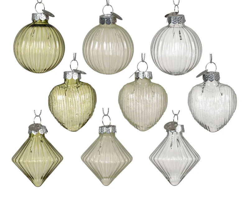 Weihnachtsanhänger aus klarem Glas, 9er-Set, 4,5 x 4,5 x 5,5 cm