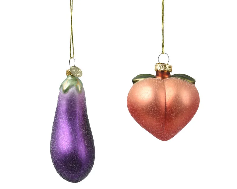 Anhänger Pfirsich/Aubergine Glas 2er Set 5,6x6x6,6cm