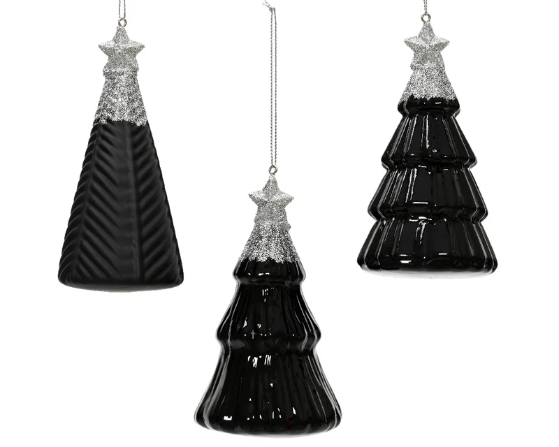 Hängebaum aus Glas, 3er-Set, H12,6cm, schwarz