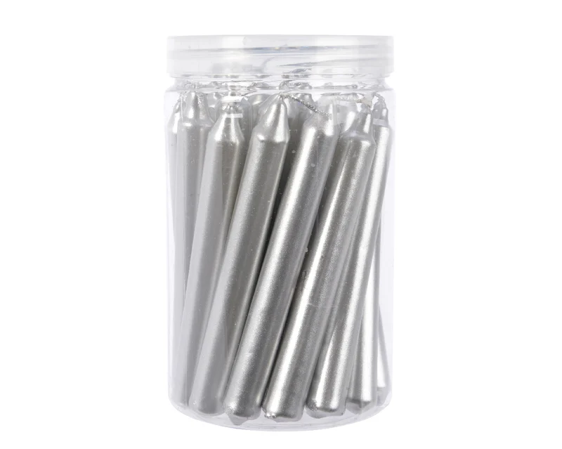 22er-Pack Weihnachtsbaumkerzen, Dinnerkerzen, metallic silber, Ø 1,3 cm, H 10,5 cm