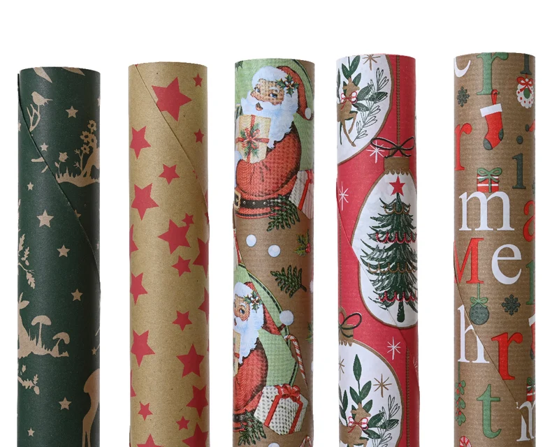 Rolle Geschenkpapier, 5 verschiedene Weihnachtsmotive, 200 x 70 cm