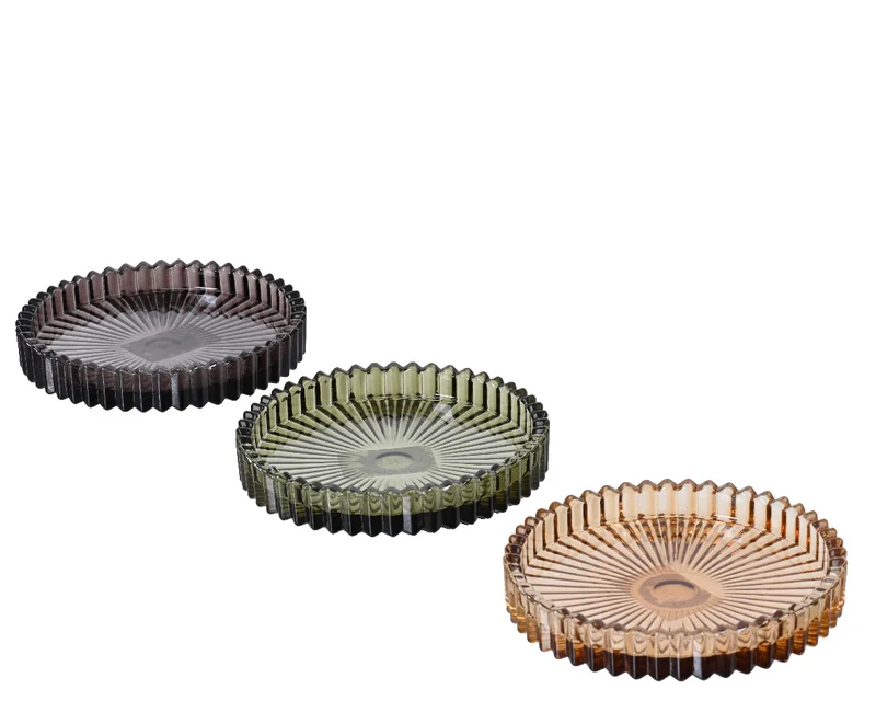 Glas-Kerzenständer mit Riffelung, 3er-Set, D10 H1,7cm