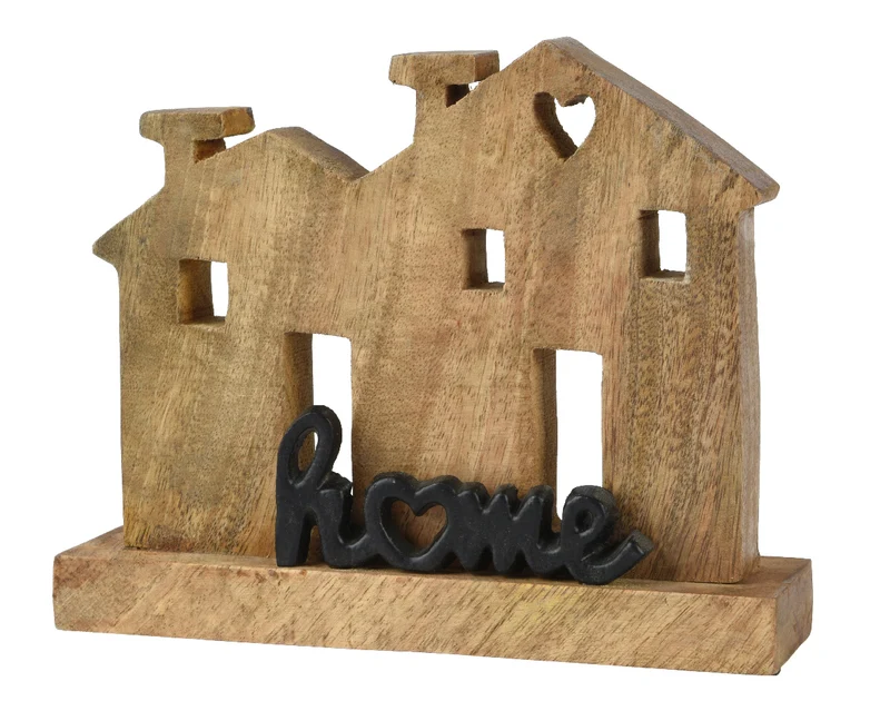 Deko-Haus aus Mangoholz, "Home", Natur, 20x5x16cm