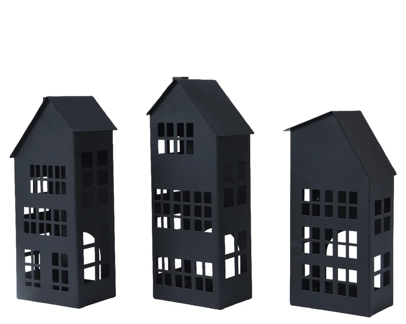 Teelichthalter Haus Eisen schwarz 10,5x8x25cm 3er Set