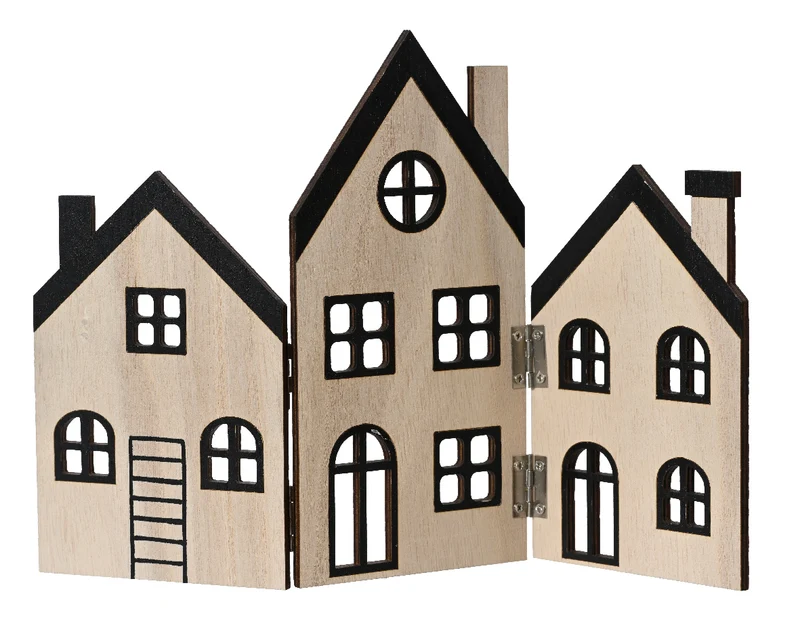 Haus, Straße, Triplex Natur, 30x0,5x20cm