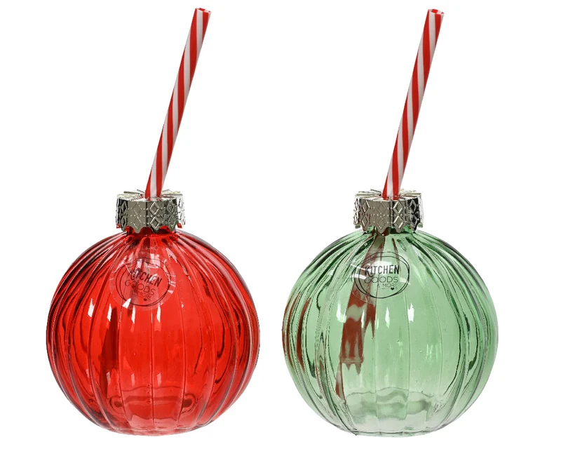 Getränkebehälter aus Glas, 2 Farben sortiert, rot/grün, D10 H10,5cm