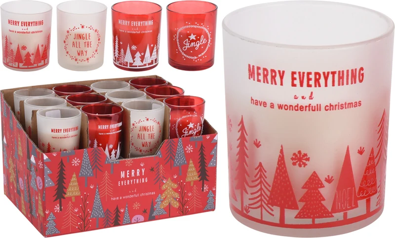 GLAS-KERZE WEIHNACHTEN D5 H6CM 4 VERSCHIEDENE DESIGNS