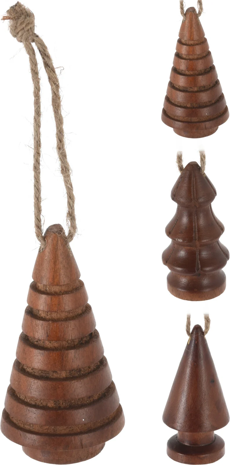Hängedeko Weihnachtsbaum Mangoholz D4,5 H9,5cm braun 3er Set