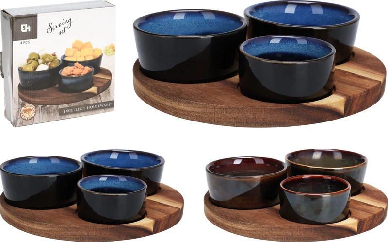 4-teiliges Servierset, D21 H5,5cm, 2 Farben sortiert