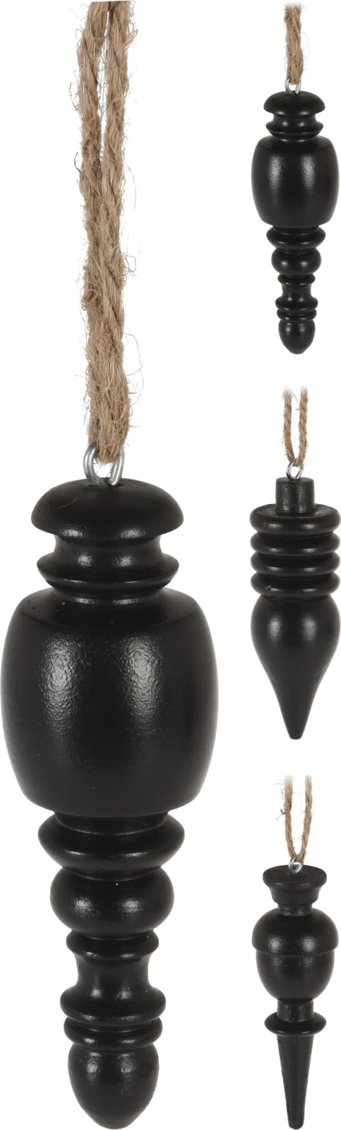 Hängedeko-Ornament aus Mangoholz, D4 H10cm, schwarz, 3er-Set