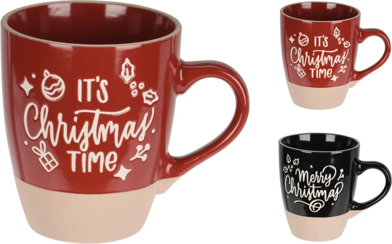 KERAMIKBECHER WEIHNACHTEN 310ML 2 SORTEN FARBE UND TEXT
