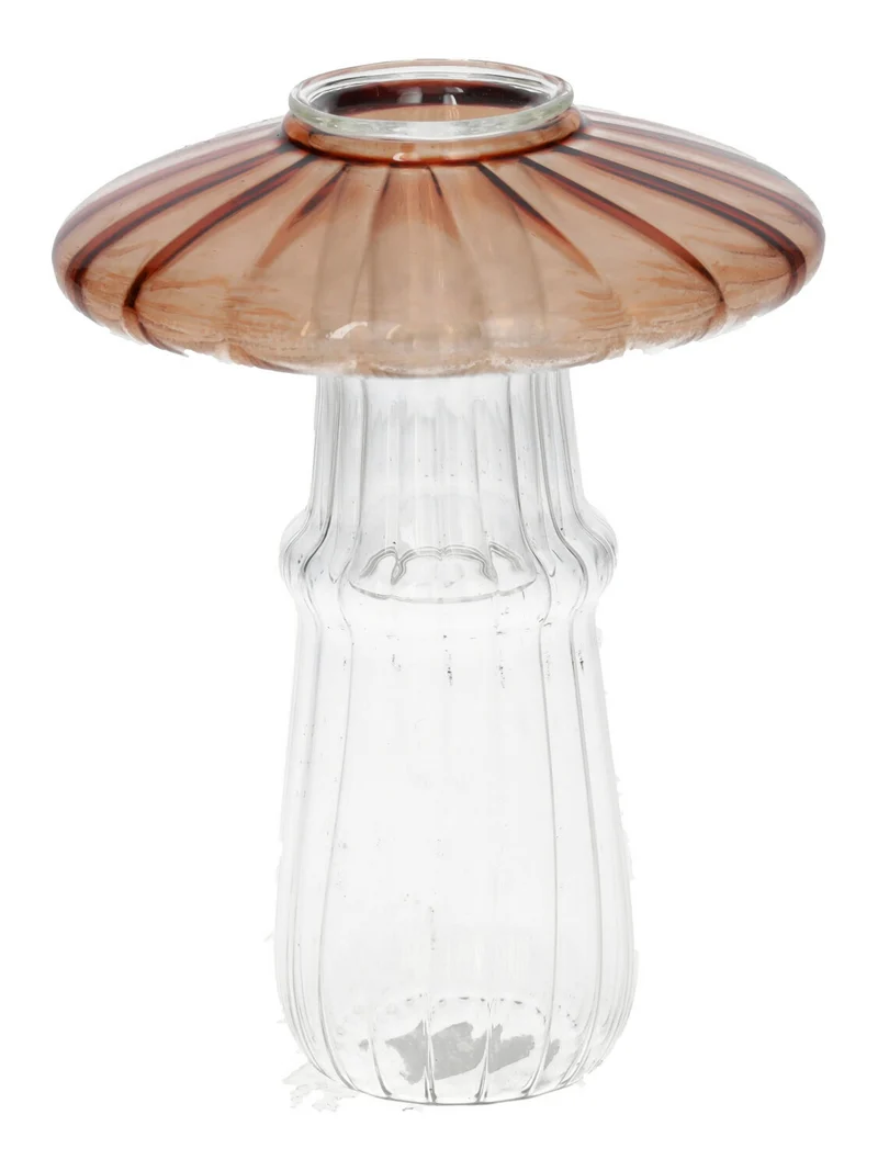 Kerzenhalter Pilz Shiitake D9 H12cm Braun/Klarglas