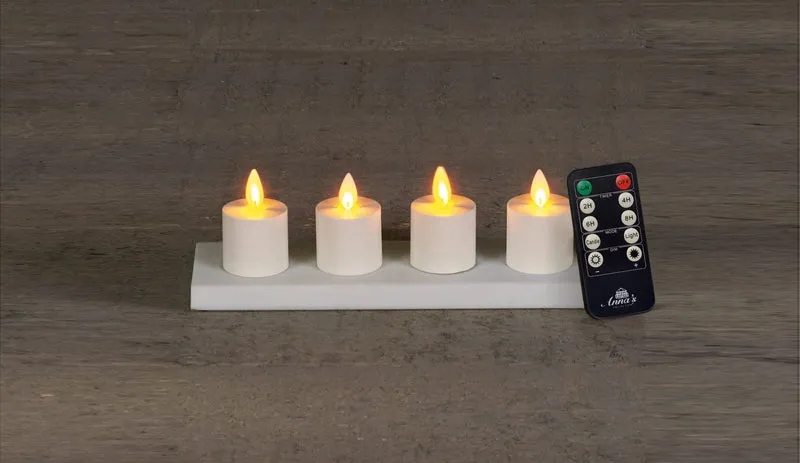 SET 4ST AUFLADBARE BEWEGLICHE FLAMMEN-TEELICHTER WEISS D3,8 H6CM