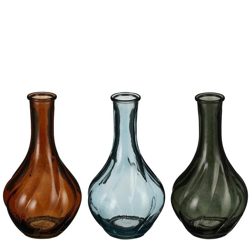 Vase aus Glas, dunkelgrün, braun, blau, 3er-Set - H17 x D9 cm