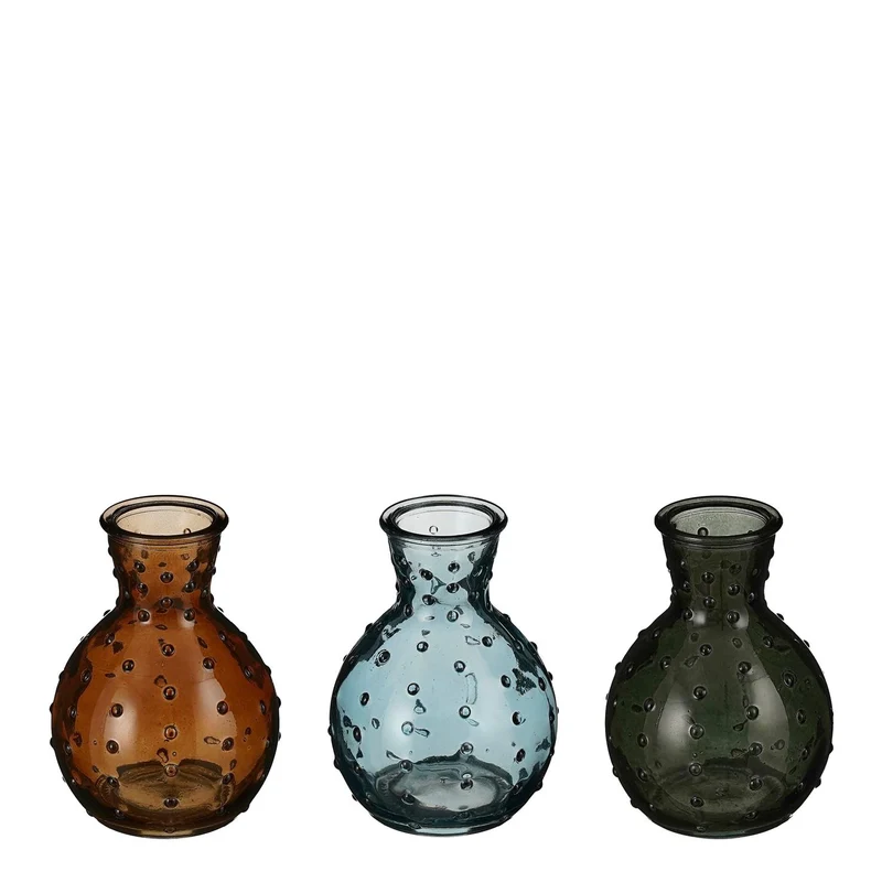 Glasvase, dunkelgrün, braun, blau, 3er-Set - H10 x D7 cm