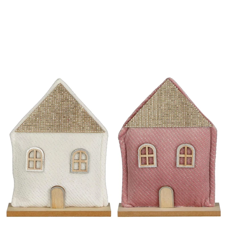 Hausdekoration weiß-rosa, 2er Set - L16 x B5 x H20,5 cm