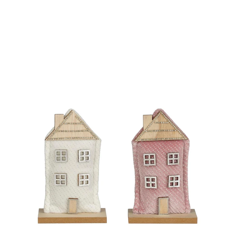 Hausdekoration weiß-rosa, 2er Set - L10 x B5 x H16,5 cm