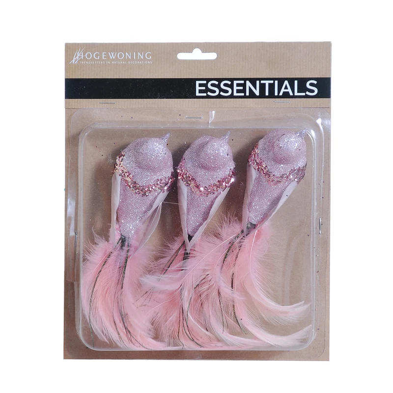 Glitter Vögel auf Clip 24x4cm p.blister Hellrosa (3pcs)