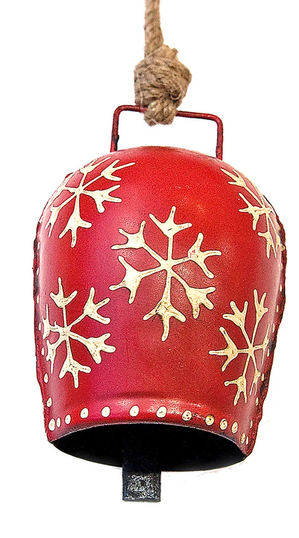 3 Stück Metallglocke ''Schneeflocke'' 13cm rot/weiss