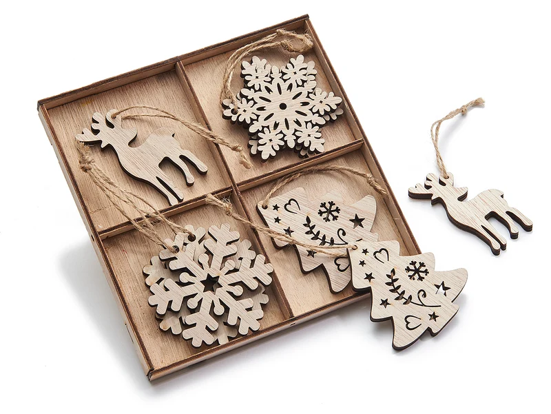Weihnachtsanhänger aus Holz, 7 cm, natur, 8 Stück