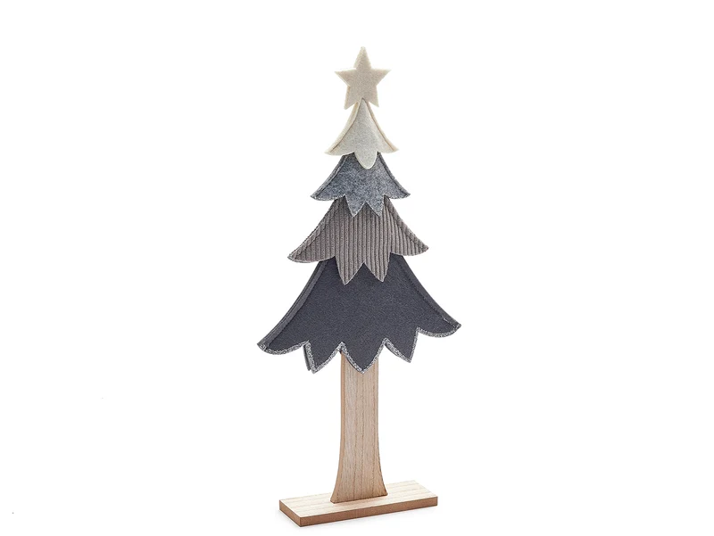 Weihnachtsbaum-Applikationen auf Holzsockel 19x41cm grau