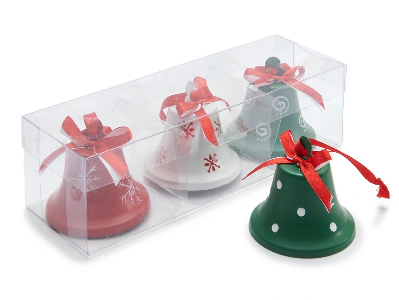 Weihnachtsglockenanhänger 6,5 cm rot/weiß/grün 3 Stück