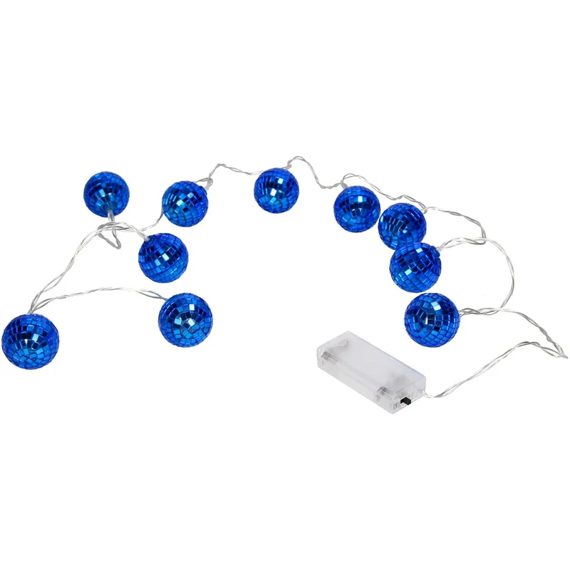 Girlande Diskokugel Glas Blau 180cm + LED