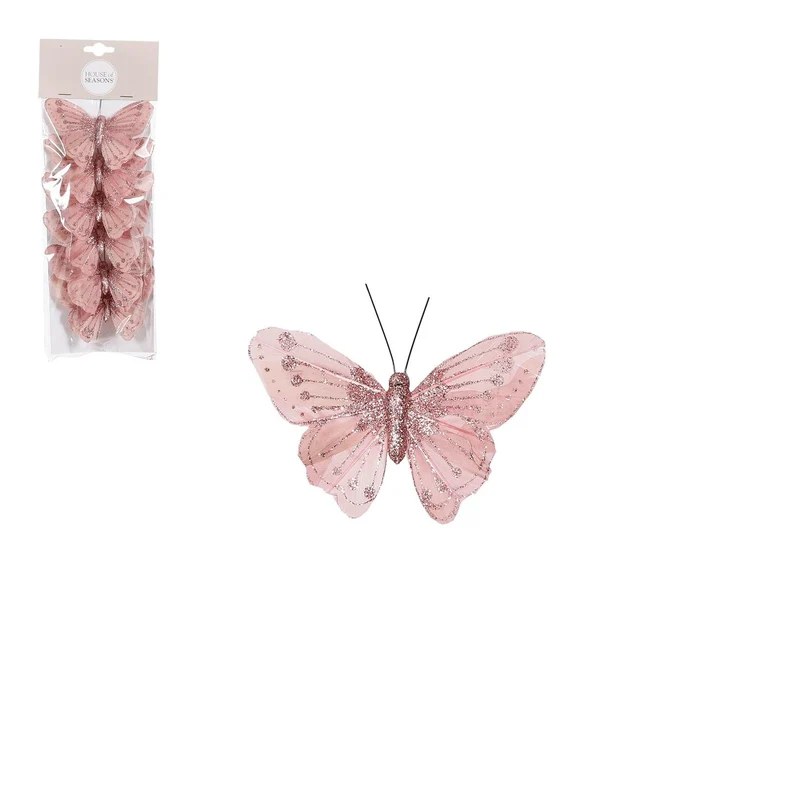 Schmetterlingsklammern rosa, 6 Stück - L10 x B7 x H2,5 cm