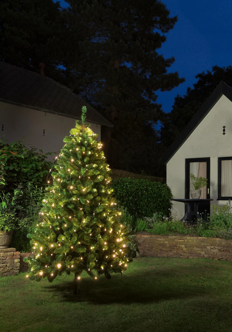 NET LIGHTS 240L/ für 170-210 cm Baum, LED warmweiß - 10 m Zuleitung grün - mit Außen-Trafo und Timer (8/16 Stunden)