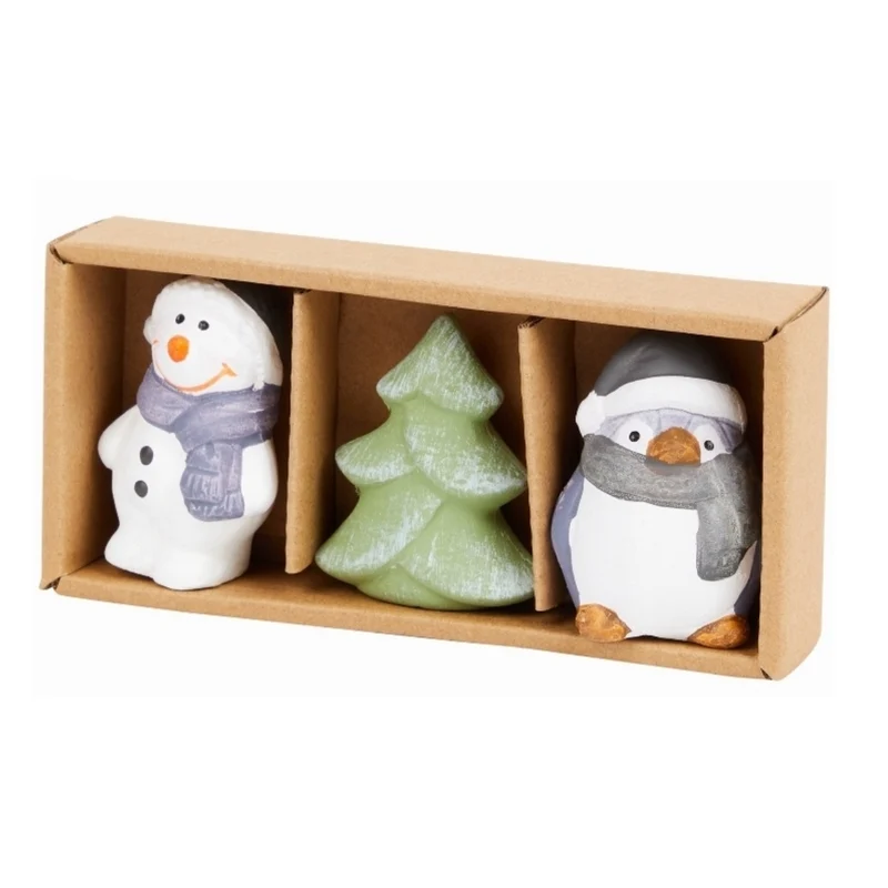 Set mit 3 Weihnachtsmannfiguren, 3,5 x 2,5 x 6 cm, Terrakotta, 4 verschiedene Ausführungen.