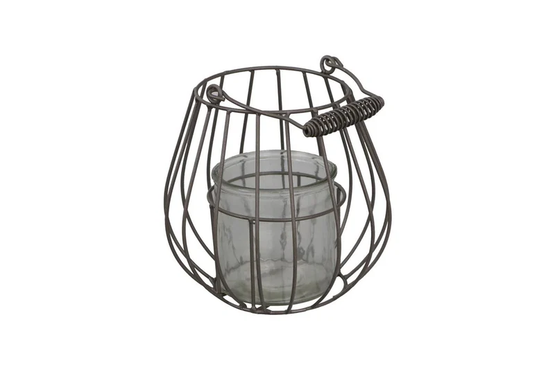 Metall-Drahtlaterne mit Glas Ø18x17/26cm Grau
