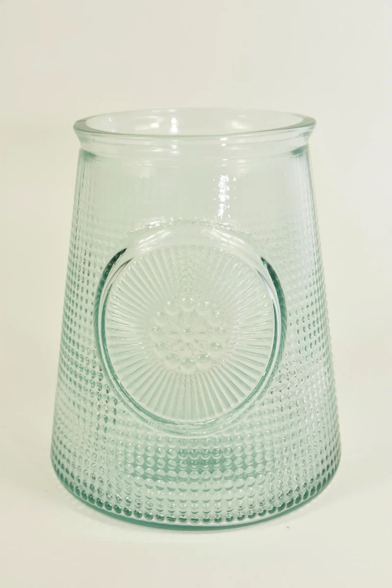 Vase Mandala aus klarem Recyclingglas, Ø 18,5 cm, H 16 cm