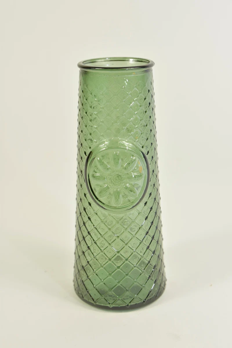 Flasche Mandala Olivgrün Recyclingglas D6,5 H16cm